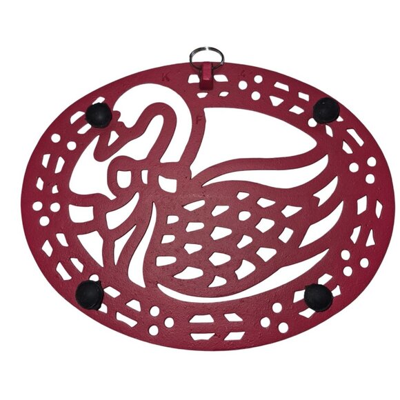 Goose Swan Potholder Trivet Red Cast Iron Metal Stove Decor Vintage - Picture 3 of 5